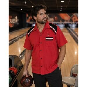 Vintage 60's Size XL Hilton Bowling Shirt Red Burger Beer Racing Stripe #1118